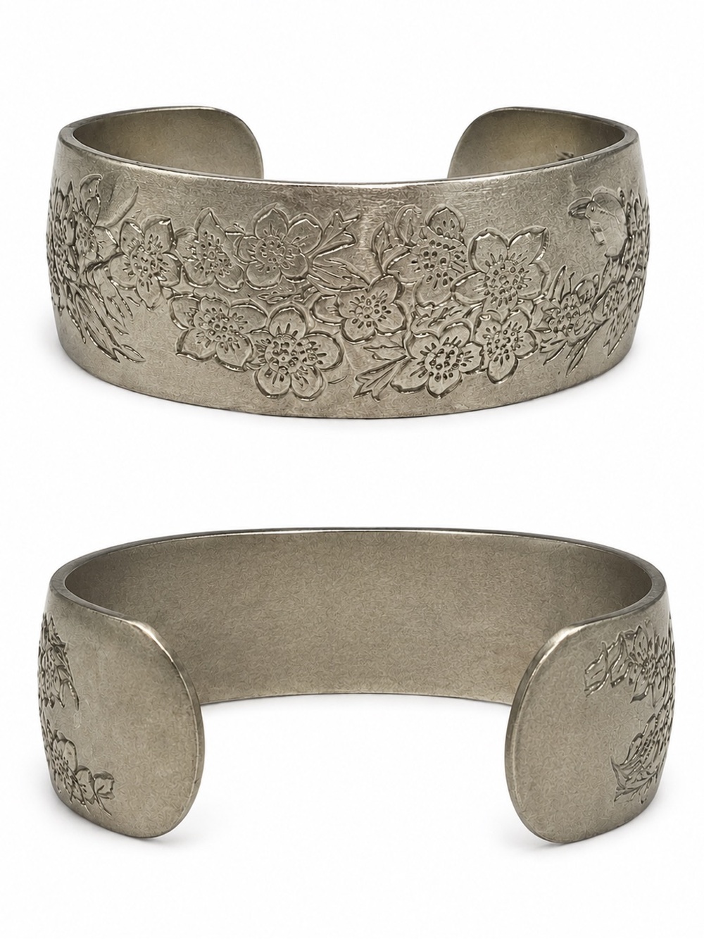 Vintage Kirk Stieff Pewter Larkspur Floral Cuff Bracelet 900-7 Handmade
